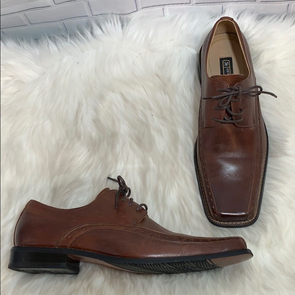 Stacy Adams Cognac Leather Square Toe Oxford Sz‎ 10